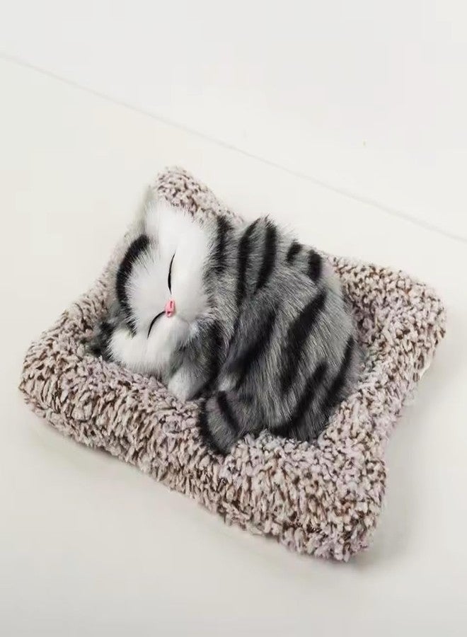 PSEUDO Cute Sleeping Cat Plush Toy with Meow Sound, Gift for Kids Car Dashboard Accessories (Stripped Black) - Image 1